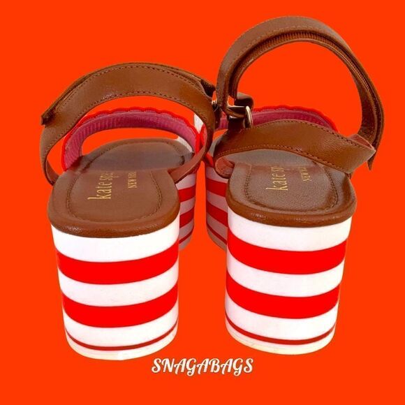 KATE SPADE NIB KNITTED RUNWAY EVA HIGH RISE SPADE STRIPED PLATFORM WEDGE 8M - Picture 7 of 9